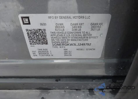 2020 Chevrolet Traverse Fwd Lt Cloth from USA, damaged, VIN 1GNERGKW3LJ249792